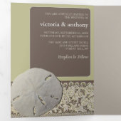 Sandballplatz, Vintage Hochzeit am Strand Dreifach Gefaltete Einladung (Innen Erste Seite)