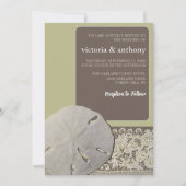 Sandballplatz, Vintage Hochzeit am Strand Einladung (Vorderseite)