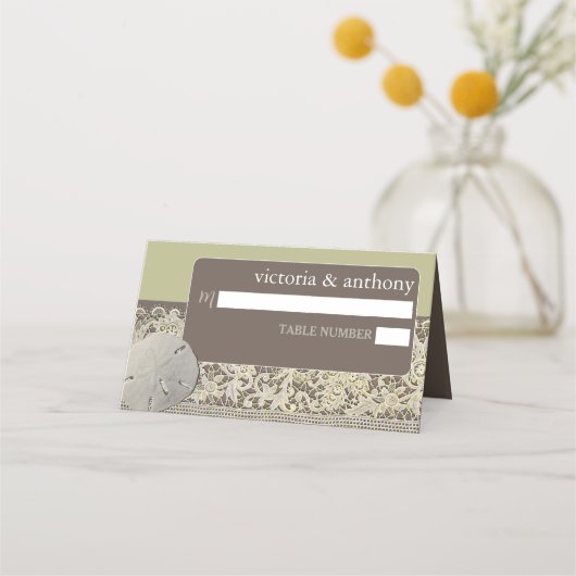 Sandballplatz, Vintage Hochzeit am Strand Platzkarte (Vorderseite)