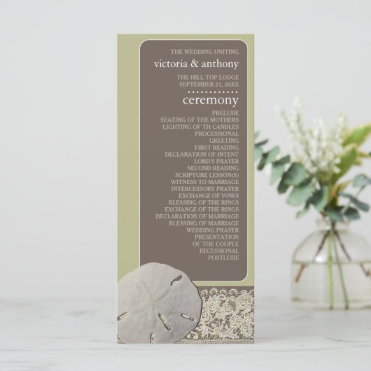 Sandballplatz, Vintage Hochzeit am Strand Programm (Stehend Vorderseite)