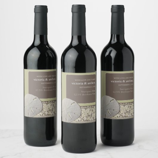 Sandballplatz, Vintage Hochzeit am Strand Weinetikett (Flaschen)