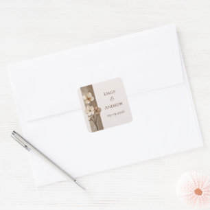 Sandbeige handgezeichnete florale botanische Hochz Quadratischer Aufkleber