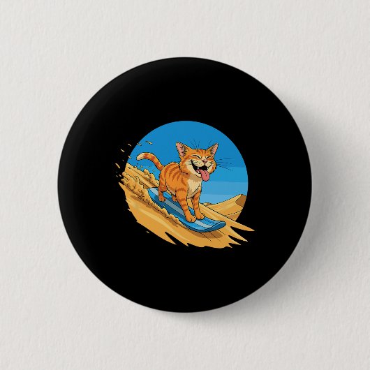 Sandboarding-Katze Sommer-Surfen Süße Feline Stran Button (Vorderseite)