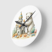 Sandburgen und Teddybären Runde Wanduhr (Winkel)