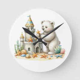 Sandburgen und Teddybären Runde Wanduhr