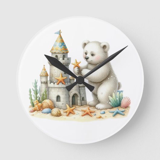 Sandburgen und Teddybären Runde Wanduhr (Vorderseite)