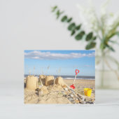 Sandcastle am Strand Postkarte (Stehend Vorderseite)