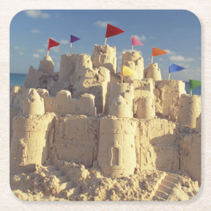 Sandcastle auf Strand Rechteckiger Pappuntersetzer