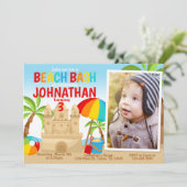 Sandcastle Beach Geburtstagsparty Einladung (Stehend Vorderseite)