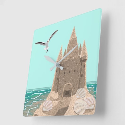Sandcastle Seagull Quadratwanduhr Quadratische Wanduhr (Winkel)