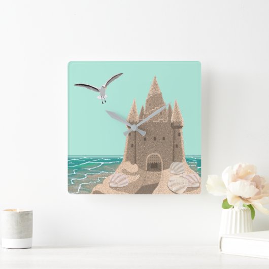 Sandcastle-Seagull-Wand Quadratische Wanduhr (Zuhause)