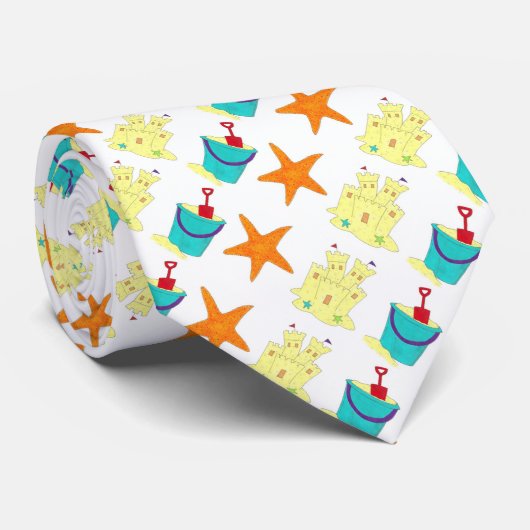 Sandcastle Shovel Pail Sand Starfish Beach Krawatt Krawatte (Gerollt)