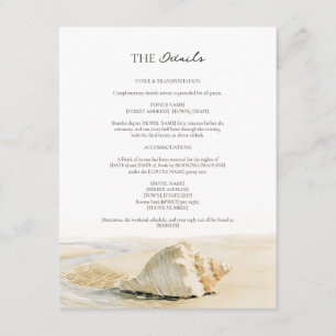 Sandcreme-Schalen-Küsten-Script-Hochzeitsdetails  Begleitkarte