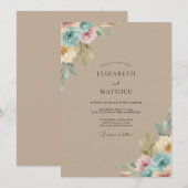 Sandcyanene Hochzeit Einladung (Vorne/Hinten)