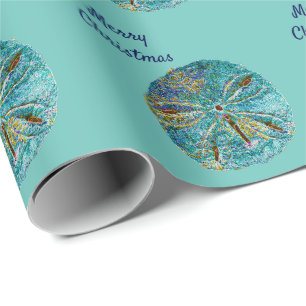 Sanddollar Muster Abstrakt Frohe Weihnachten Blau Geschenkpapier
