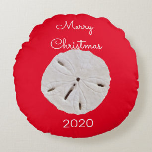 Sanddollar Muster Red White Frohe Weihnachtsgesche Rundes Kissen