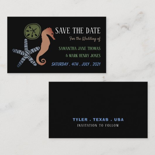 SandDollar, Starfish und Seepferd Save the Date Begleitkarte (Vorne/Hinten)