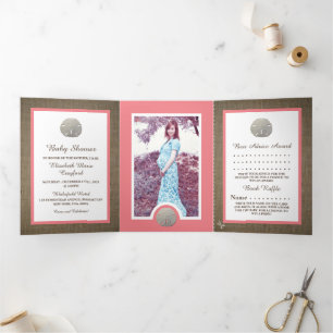 SandDollars & Burlap, Beach Baby Duschsuite Dreifach Gefaltete Einladung