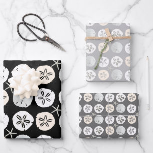 Sanddollars Schwarz-Weiß-Muster Geschenkpapier Set