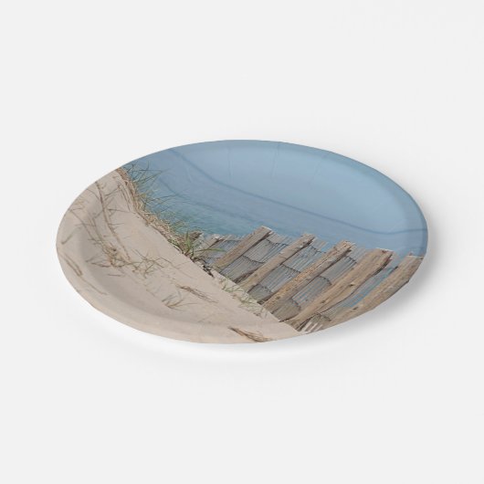 Sanddünen und Strandzaun Pappteller (Schrägansicht)