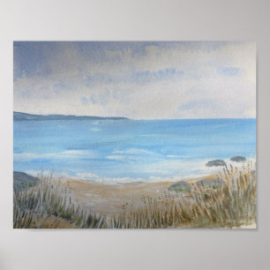 Sanddunes mit wilden Gräsern, Strand und Meer Poster