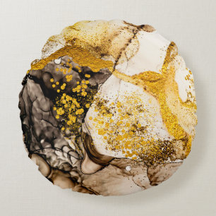 Sande Wildnis - ART. Goldener Swirl. Lebend und b Rundes Kissen