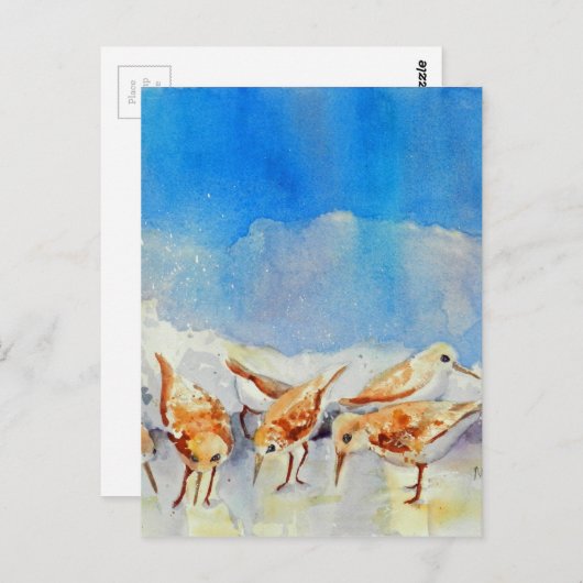 Sanderling Shuffle Postcard WatercolorBeach Memory Postkarte (Vorne/Hinten)