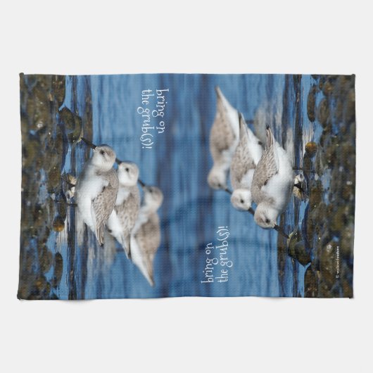 Sanderlings, die in gestaffelter Synchronizität fü Geschirrtuch (Horizontal)