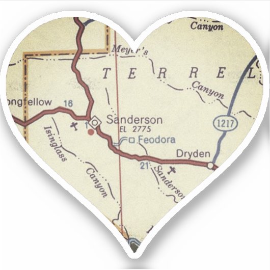 Sanderson TX Retro Map Aufkleber (Vorderseite)