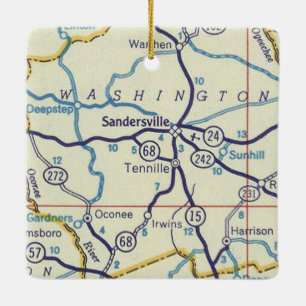 Sandersville GA Vintage Karte Keramikornament
