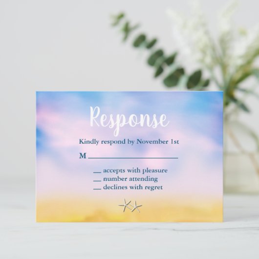 Sandfarbe Sandzehen Hochzeit RSVP - Sonnenuntergan (Stehend Vorderseite)