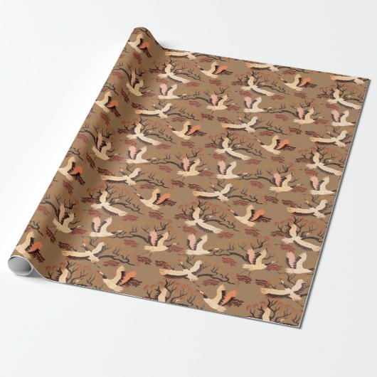 Sandhill Cranes Trees Pattern Brown Geschenk Geschenkpapier (Ungerollt)