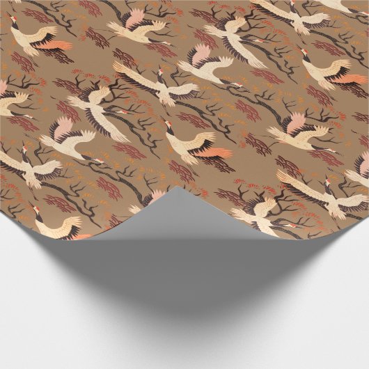 Sandhill Cranes Trees Pattern Brown Geschenk Geschenkpapier (Ecke)