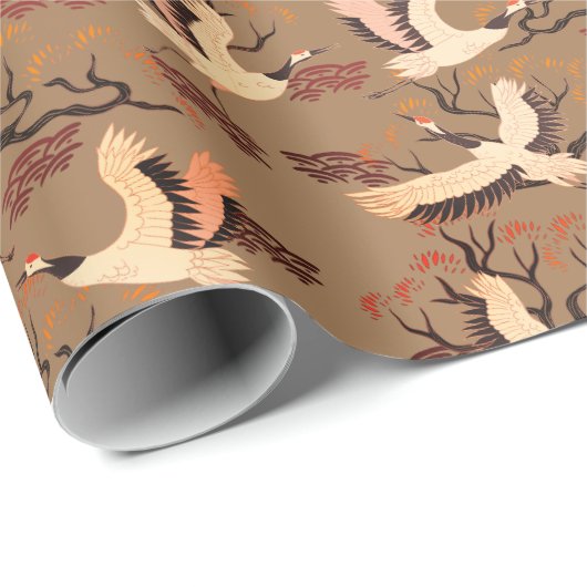 Sandhill Cranes Trees Pattern Brown Geschenk Geschenkpapier (Rolleneckpunkt)