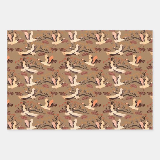 Sandhill Cranes Trees Pattern Brown Geschenk Geschenkpapier Set (Vorderseite 3)