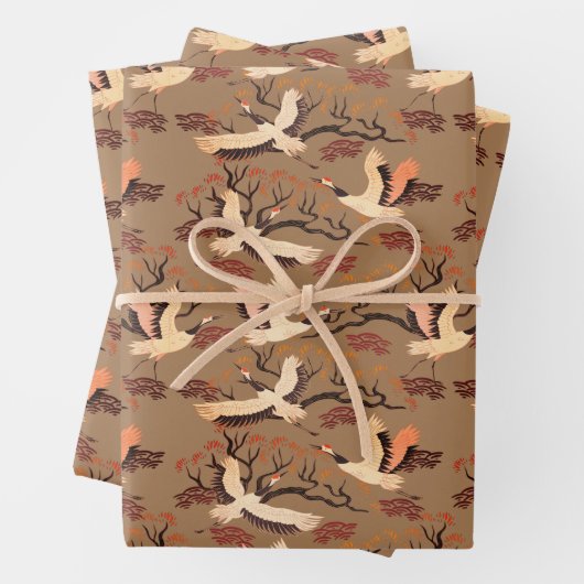 Sandhill Cranes Trees Pattern Brown Geschenk Geschenkpapier Set (Beispiel)