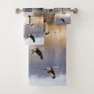Sandhill Kran-Vögel, die Tier-Bad-Tuch fliegen Badhandtuch Set