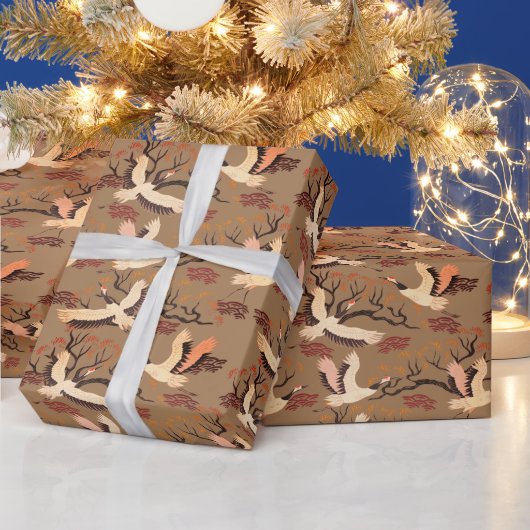 Sandhill-Kraniche Bäume Muster Braun Geschenk Geschenkpapier (Feiertage)