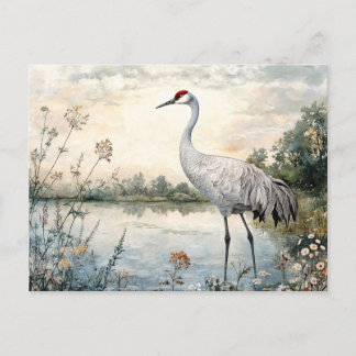 Sandhügel Kranich am Teich Postkarte