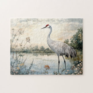 Sandhügel Kranich am Teich Puzzle