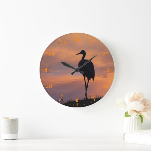 Sandhügelkraniche Silhouette bei Sonnenuntergang Große Wanduhr (Zuhause)