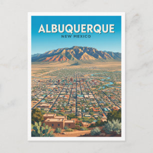 Sandia-Berge und Albuquerque City Grid Reise Postkarte