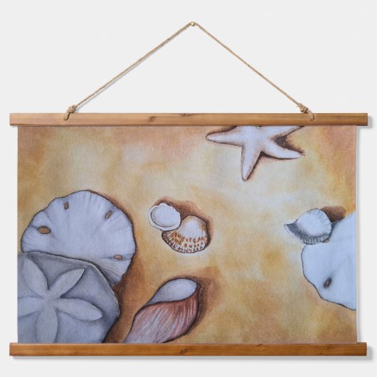 Sandige Muscheln Wandteppich Mit Holzrahmen (Vorne)