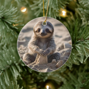 Sandküsten: Baby Sloth Gebäude Sand Castles, Keramik Ornament