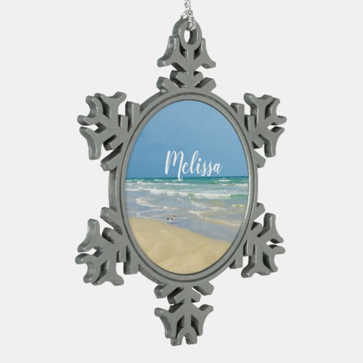 Sandpiper am Meer | Beautiful Beach Custom Schneeflocken Zinn-Ornament (Links)