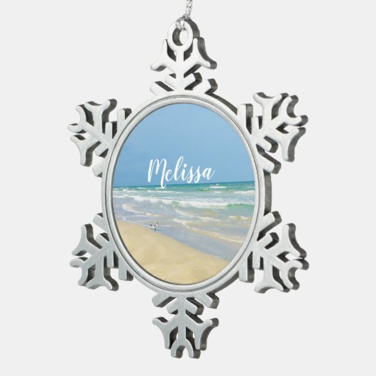 Sandpiper am Meer | Beautiful Beach Custom Schneeflocken Zinn-Ornament (Rechts)