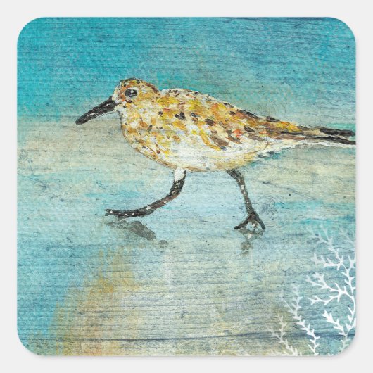 Sandpiper Beach Shorebird Weatherwork Quadratischer Aufkleber (Vorderseite)