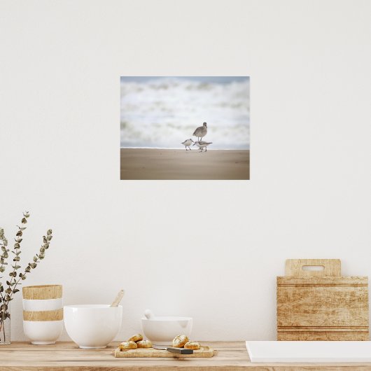 Sandpiper mit zwei Sanderlings am Strand 16x20 Poster (Küche)