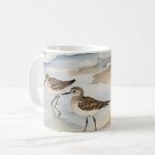 Sandpiper Sea Birds Küstenstrand Szene Wasserfarbe Kaffeetasse (Vorderseite Links)