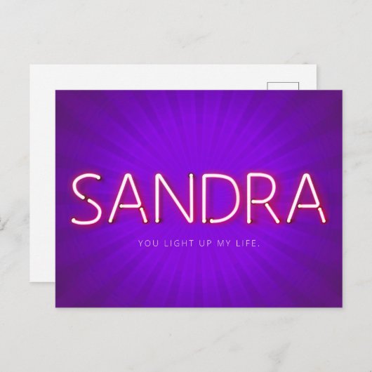 Sandra Name in leuchtenden Neonleuchten Postkarte (Vorne/Hinten)